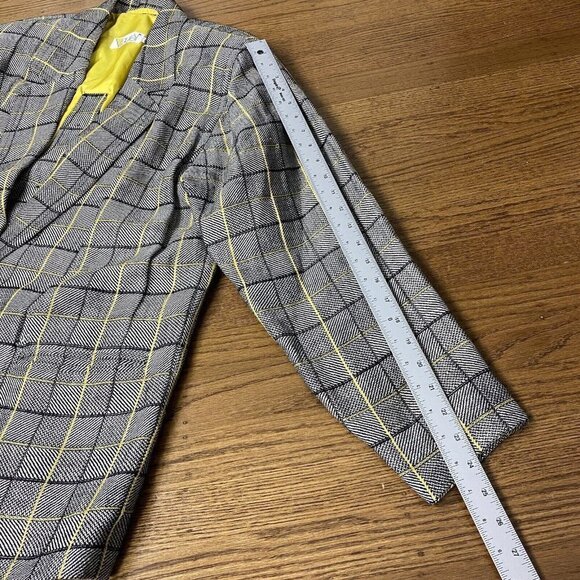 Laurel By Escada Jacket Linen Wool Grey Glen Plaid Yellow Academia Blazer - Picture 16 of 16